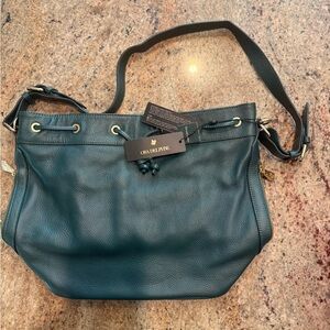 Ora Delphine Green Leather Drawstring Shoulder Bag -New